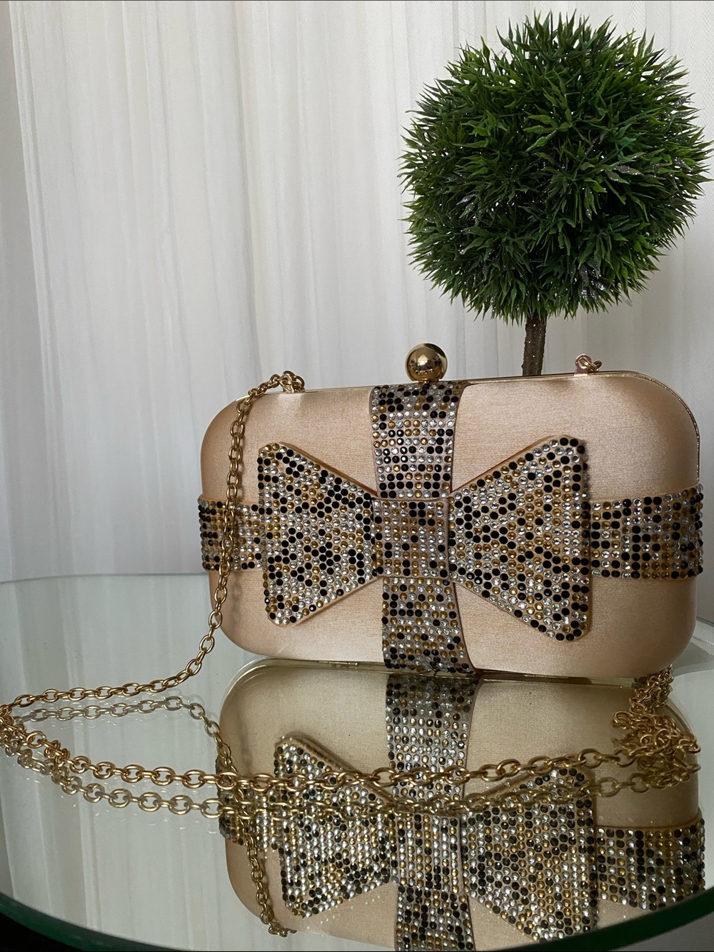 Kate Landry Gold/Black/Siver Rhinestone Bow Clutch Bag - Evening  Handbag